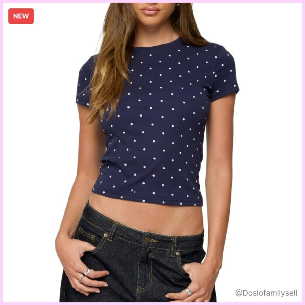 Y2K Baby Tee Polka Dot Slim Fit Cropped Vintage Aesthetic Streetwear Top
